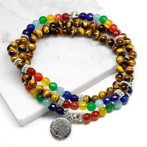 Tree Life 7 Chakra A Tiger Eye Beaded Bracelet Unisex Christmas New Year Gift Mala 108 Buddha Healing Man Stone Beaded Bracelet