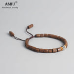 AMIU Handmade Tibetan Prayer Wheel Bead Olive Nut Bracelet Tibetan Buddhist Mantra Sign Charm Natural Wood Beads Bracelet