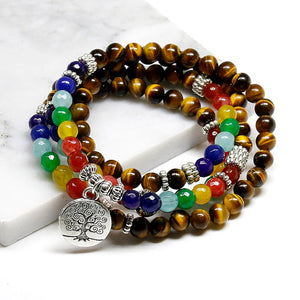 Tree Life 7 Chakra A Tiger Eye Beaded Bracelet Unisex Christmas New Year Gift Mala 108 Buddha Healing Man Stone Beaded Bracelet