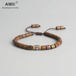 AMIU Handmade Tibetan Prayer Wheel Bead Olive Nut Bracelet Tibetan Buddhist Mantra Sign Charm Natural Wood Beads Bracelet