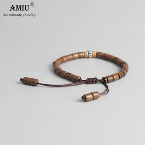 AMIU Handmade Tibetan Prayer Wheel Bead Olive Nut Bracelet Tibetan Buddhist Mantra Sign Charm Natural Wood Beads Bracelet