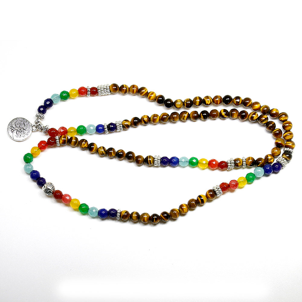 Tree Life 7 Chakra A Tiger Eye Beaded Bracelet Unisex Christmas New Year Gift Mala 108 Buddha Healing Man Stone Beaded Bracelet