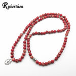 Ruberthen Fashion Yoga Ohm Bracelet New Design Women`s Healing Spiritual Jewelry Trendy Natural Red Regalite 108 Mala Bracelet