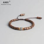 AMIU Handmade Tibetan Prayer Wheel Bead Olive Nut Bracelet Tibetan Buddhist Mantra Sign Charm Natural Wood Beads Bracelet