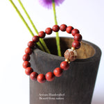 Handmade Red Sanders & White Bodhi Carved Lotus Bracelet For