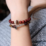 Handmade Red Sanders & White Bodhi Carved Lotus Bracelet For