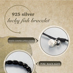 "Fish Under The Moon" - Black Pearl & Silver Lucky Bracelet
