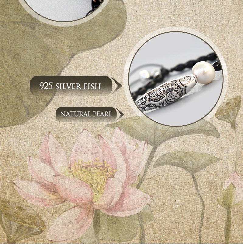 "Fish Under The Moon" - Black Pearl & Silver Lucky Bracelet