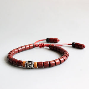 Handmade Natural Wood & White Copper Mantra Sign Bracelet