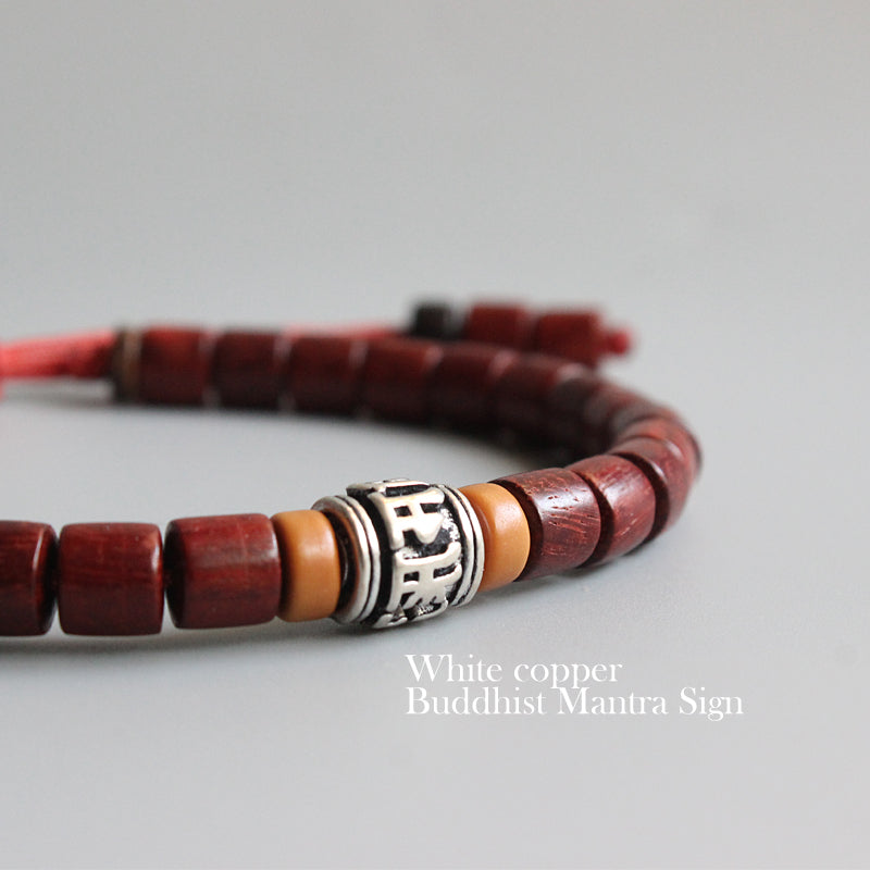 Handmade Natural Wood & White Copper Mantra Sign Bracelet