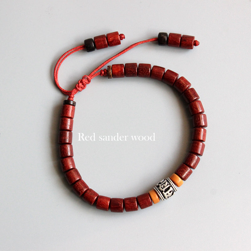 Handmade Natural Wood & White Copper Mantra Sign Bracelet