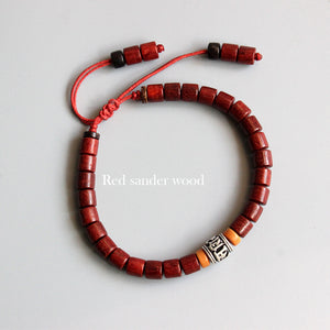 Handmade Natural Wood & White Copper Mantra Sign Bracelet