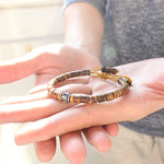 Handmade Natural Wood & White Copper Mantra Sign Bracelet