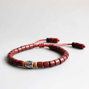 Handmade Natural Wood & White Copper Mantra Sign Bracelet