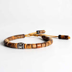 Handmade Natural Wood & White Copper Mantra Sign Bracelet
