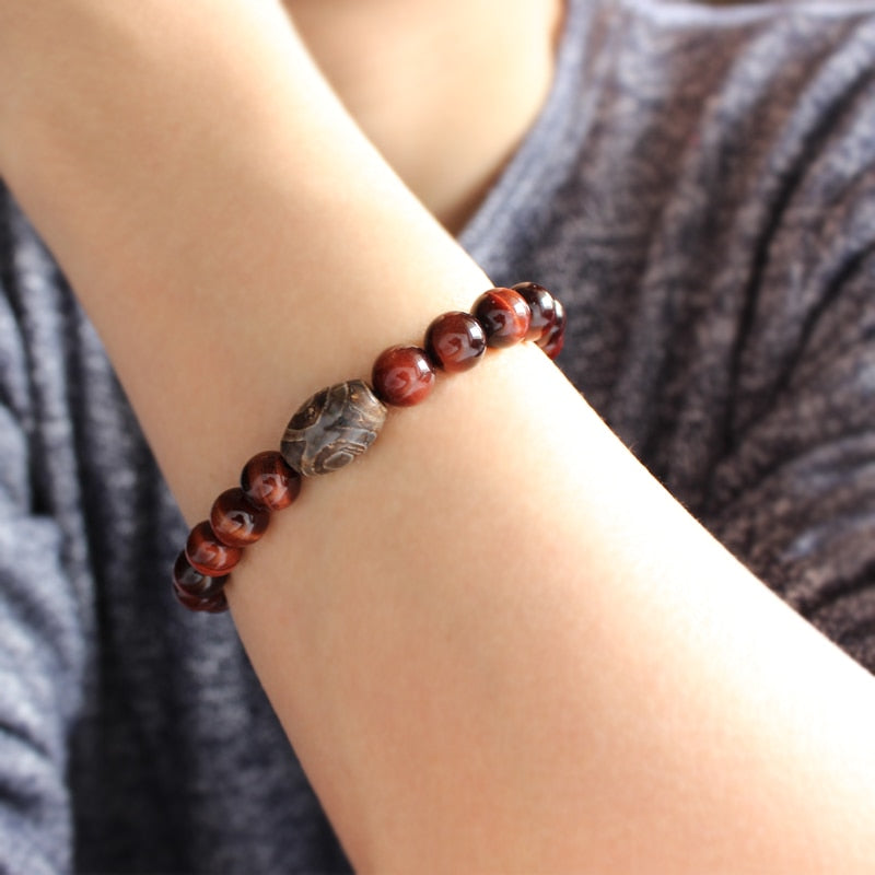 Red Tiger Eye Stone &  Rudraksha Beads Bracelet