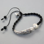 "Fish Under The Moon" - Black Pearl & Silver Lucky Bracelet