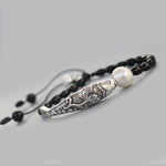 "Fish Under The Moon" - Black Pearl & Silver Lucky Bracelet