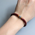 Handmade Natural Wood & White Copper Mantra Sign Bracelet