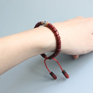 Handmade Natural Wood & White Copper Mantra Sign Bracelet