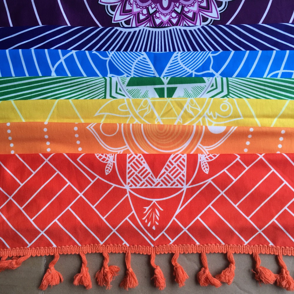 Mandala Blanket 7 Chakra Rainbow Stripes Tapestry -Towel Yoga Mat
