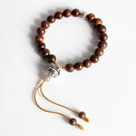 "Laughing Buddha" - Natural Wood & White Copper Charm Bracelet