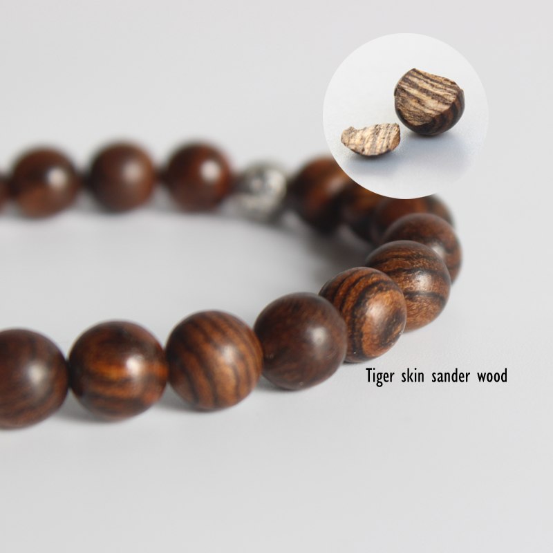 "Laughing Buddha" - Natural Wood & White Copper Charm Bracelet