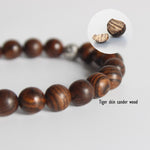 "Laughing Buddha" - Natural Wood & White Copper Charm Bracelet