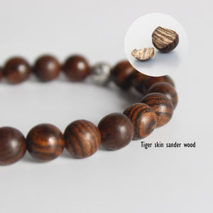 "Laughing Buddha" - Natural Wood & White Copper Charm Bracelet