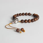 "Laughing Buddha" - Natural Wood & White Copper Charm Bracelet