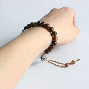 "Laughing Buddha" - Natural Wood & White Copper Charm Bracelet