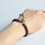 "Laughing Buddha" - Natural Wood & White Copper Charm Bracelet