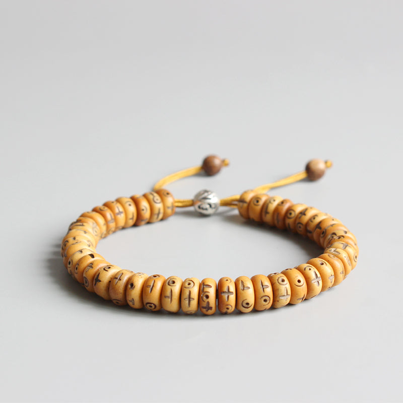 Natural Retro Cross Yak Bone Tibetan Bracelet - 8*3mm Beads
