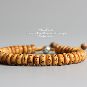 Natural Retro Cross Yak Bone Tibetan Bracelet - 8*3mm Beads
