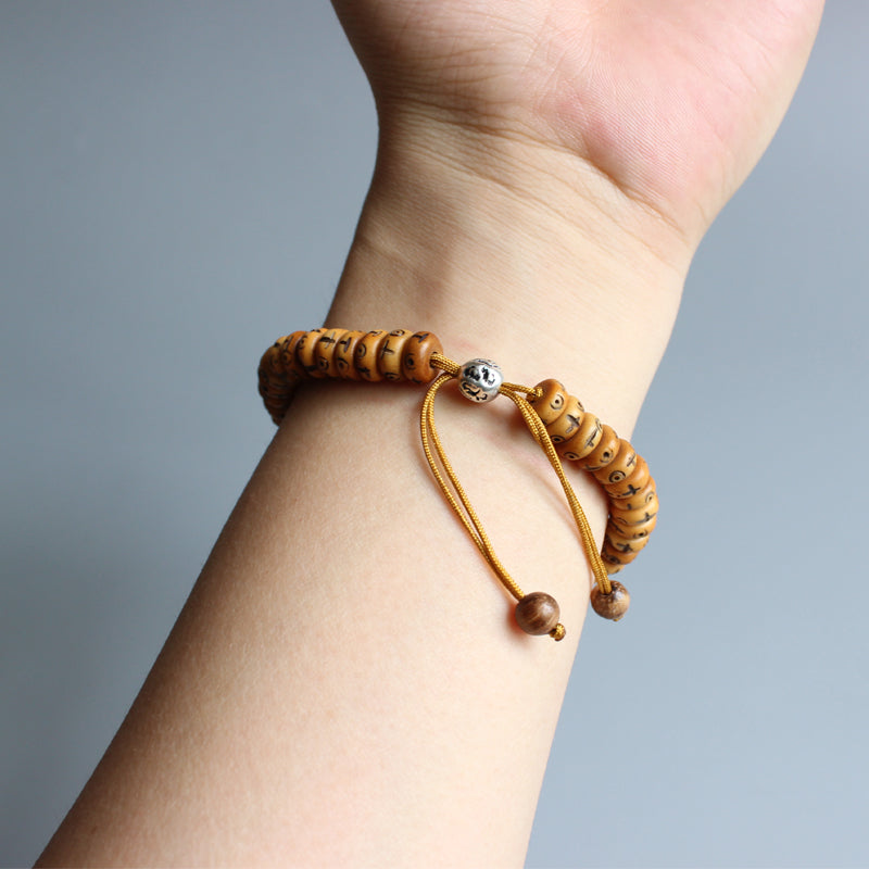 Natural Retro Cross Yak Bone Tibetan Bracelet - 8*3mm Beads