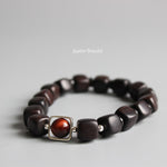 Jupiter Bracelet - Natural Sanders Wood & Red Tiger Eye Stone Bead