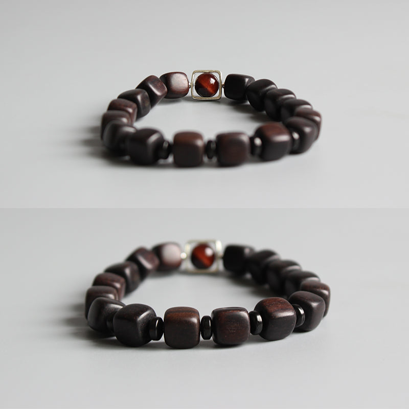 Jupiter Bracelet - Natural Sanders Wood & Red Tiger Eye Stone Bead