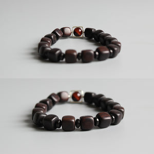 Jupiter Bracelet - Natural Sanders Wood & Red Tiger Eye Stone Bead