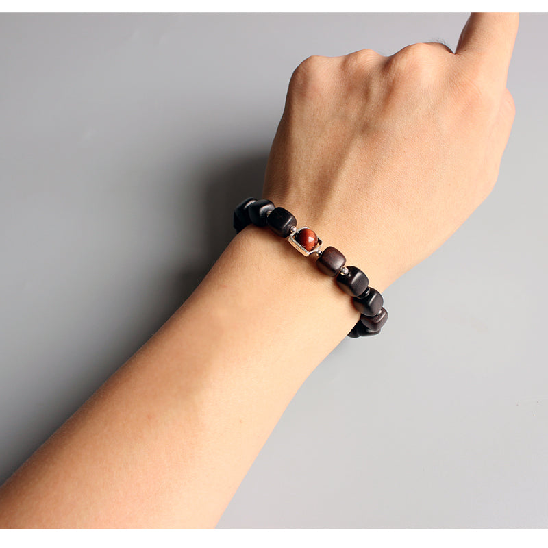 Jupiter Bracelet - Natural Sanders Wood & Red Tiger Eye Stone Bead