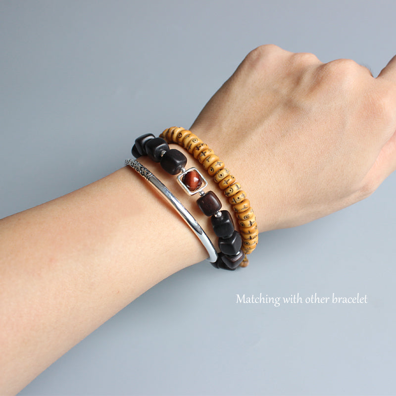Jupiter Bracelet - Natural Sanders Wood & Red Tiger Eye Stone Bead