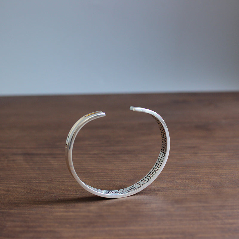 "The Heart of Sutra" - Hand-carved White Copper Bracelet