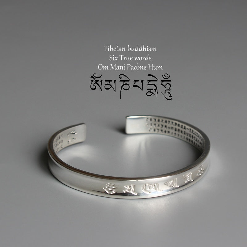 "The Heart of Sutra" - Hand-carved White Copper Bracelet