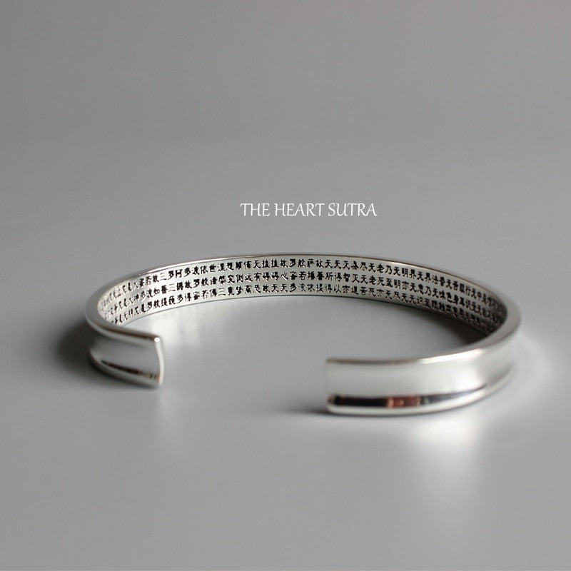 "The Heart of Sutra" - Hand-carved White Copper Bracelet