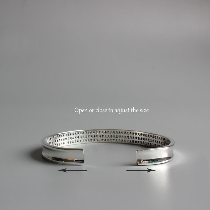 "The Heart of Sutra" - Hand-carved White Copper Bracelet