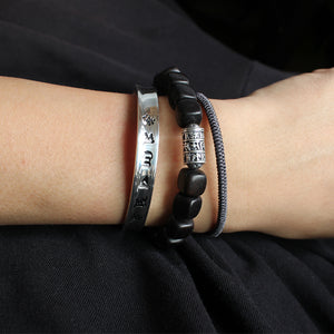 "The Heart of Sutra" - Hand-carved White Copper Bracelet