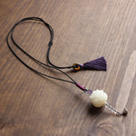 Elegant Handcrafted White Bodhi Seed Flower Pendant Necklace - Handmade Tassel