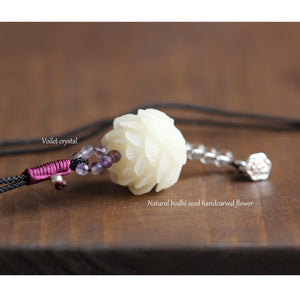 Elegant Handcrafted White Bodhi Seed Flower Pendant Necklace - Handmade Tassel