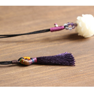 Elegant Handcrafted White Bodhi Seed Flower Pendant Necklace - Handmade Tassel