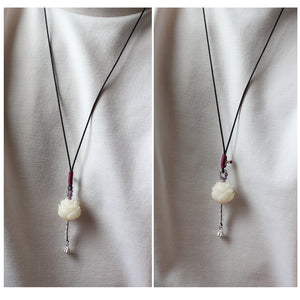 Elegant Handcrafted White Bodhi Seed Flower Pendant Necklace - Handmade Tassel