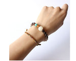 Smoky Crystal, Amazon Stone & Hand-carved Wood Flower Bracelet